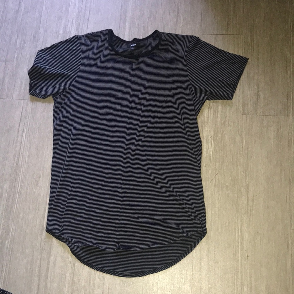 MENS LARGE STRIPED TEE. BLACK/GRAY